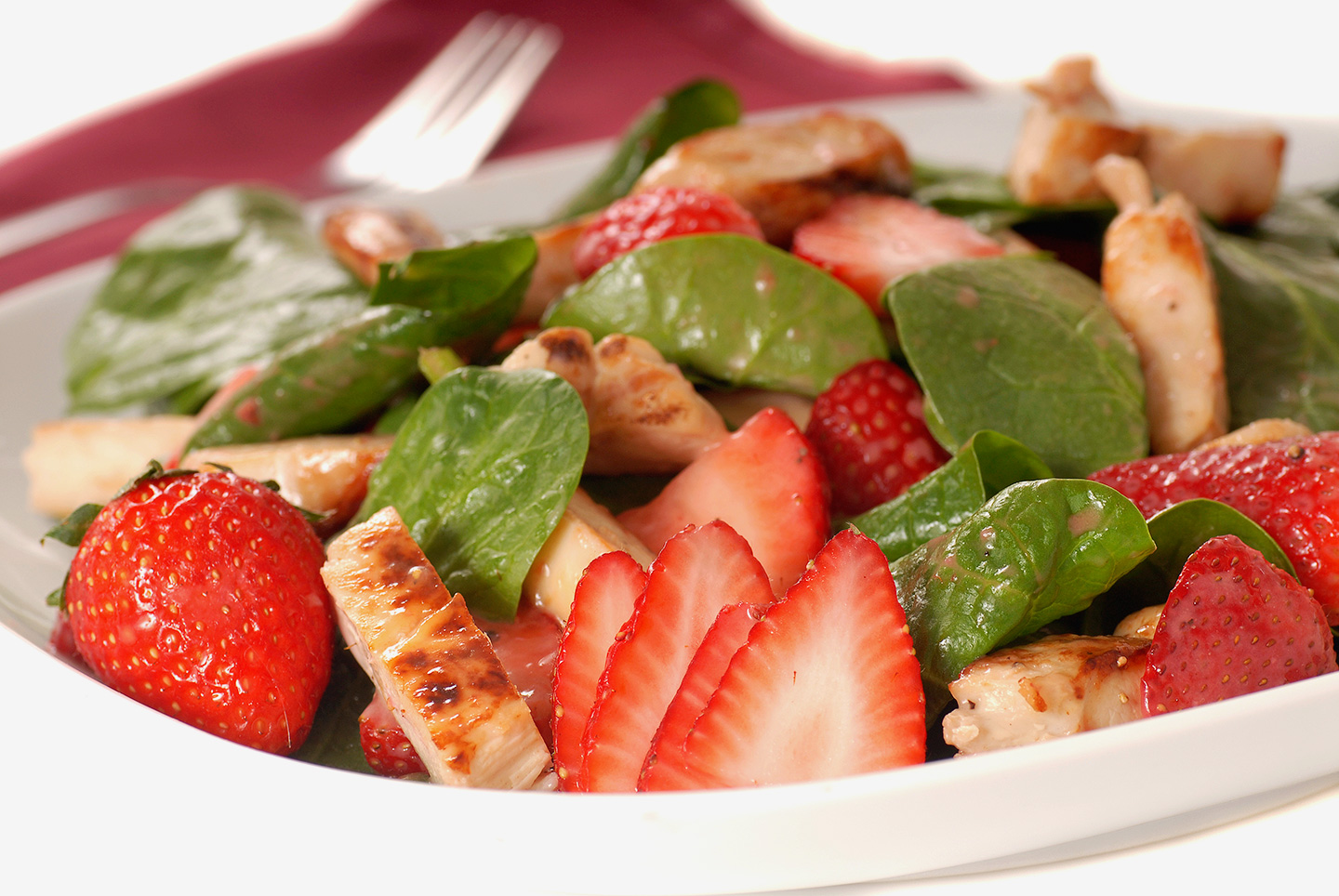 Strawberries, Grilled Chicken and Spinach Salad with Citrus Dressing