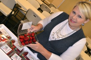 Sue Harrell with strawberry presentations