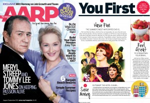 Meryl Streep and Tommy Lee Jones share spotlight with strawberries in the August/September 2012 AARP Magazine