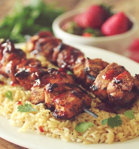 Grilled Strawberry Balsamic Chicken Kabobs from Katie Farrell