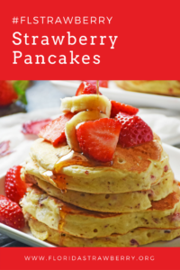 Strawberry Pancakes dotted with homemade dried strawberries and drizzled with pure maple syrup is a hearty and delicious way to start the day. This easy recipe is sure to be a family favorite!